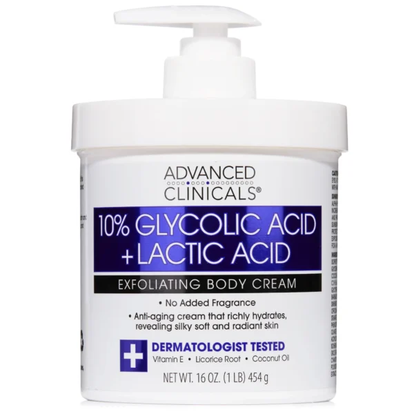 Advanced Clinicals 10% Glycolic Acid + Lactic Acid Exfoliating Body Cream 454g