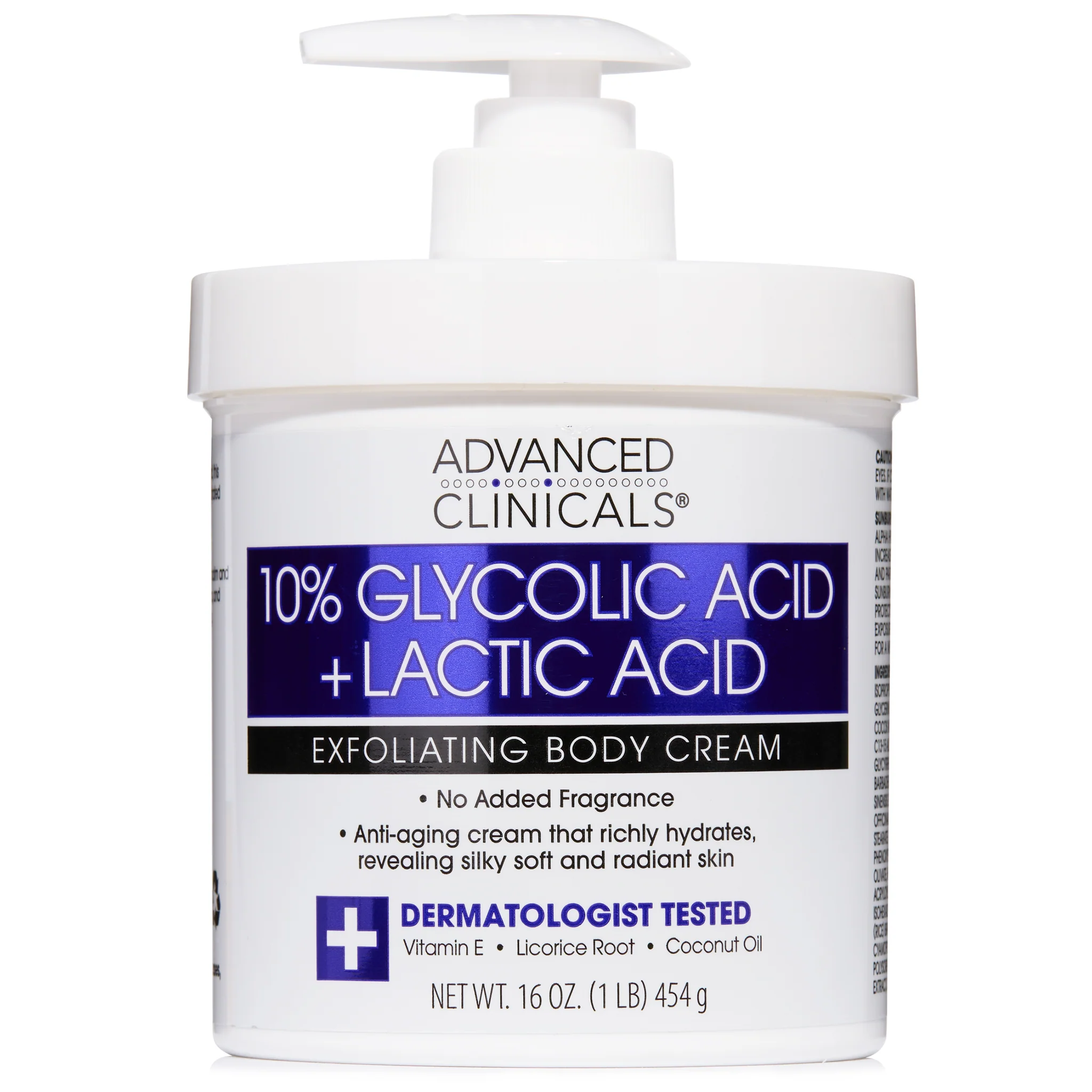 Advanced Clinicals 10% Glycolic Acid + Lactic Acid Exfoliating Body Cream 454g Advanced Clinicals 10% Glycolic Acid + Lactic Acid Exfoliating Body Cream 454g